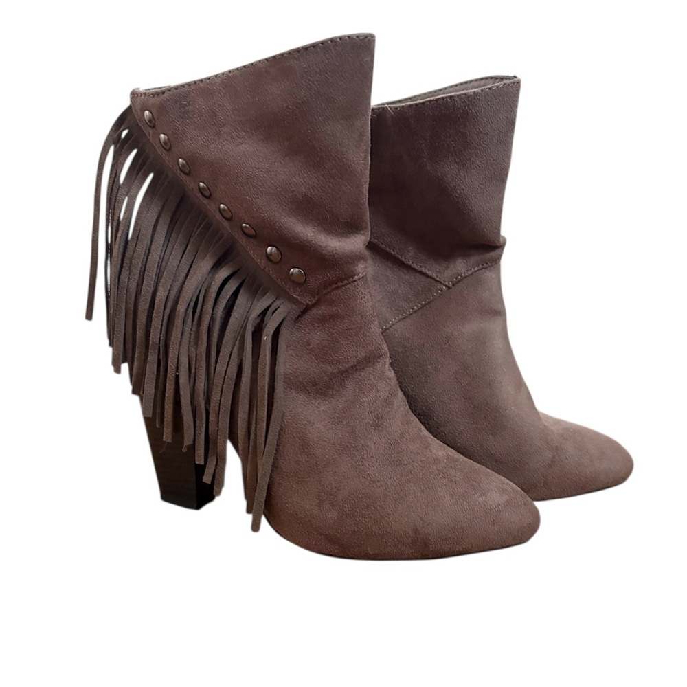 Fringe Suede Ankle Boots - Taupe